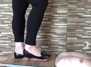 BBW goddesses feet trampled manhood full weight with balerinas to cumshot - CBTrample