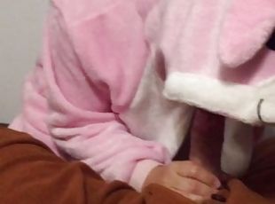 Yiff in bunny and bear pajama onesies with oral creampie