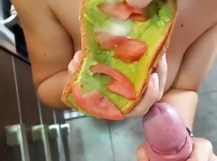 Dirty messy Food - I love milking him and eating his cum for breakfast on a toast  Happy meal