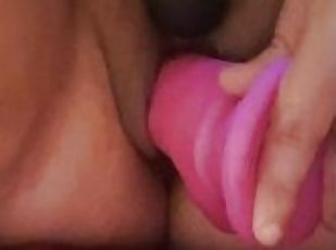 Squirting on the pink monster.