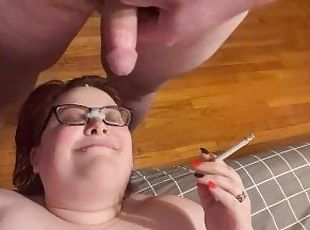 Fat Husband Gives Smoking BBW Wife A Facial