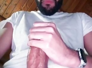 Intense masturbation with spitting before bed. I stroke my big uncut Latino cock until I shoot a BIG load of cum that steals everything