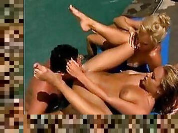 A threesome by the pool with wicked hot fucking