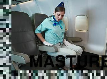 Naked stewardess masturbates at business class