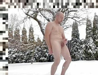 Snow day jerk off outdoors