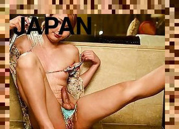 asia, mandi, mastubasi, waria-shemale, jepang, berambut-merah, manis, cantik-pretty, mandi-shower, seorang-diri