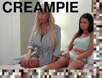 asiatisk, samling, creampie, rumpa-butt