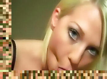 Blue eyed blonde beauty sucks cock