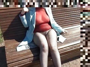 Nylon lady in public