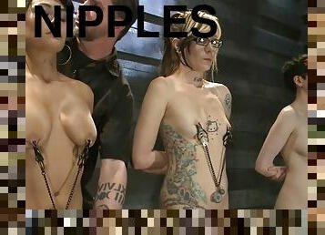 Sluts get their nipples clamped