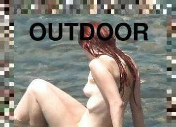 orang-telanjang, di-tempat-terbuka, kamera, pantai, pengintipan, normal, basah