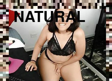 Slightly chubby teen with naturals tits chatting with her fans