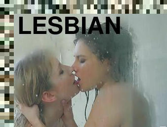 الاستحمام, كس-pussy, مثلية, جميلة-الطلعة, لا-يصدق, دش, جميلة