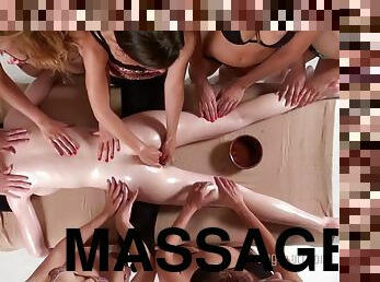 Emily Bloom enjoys 16 Hands Erotic Massage