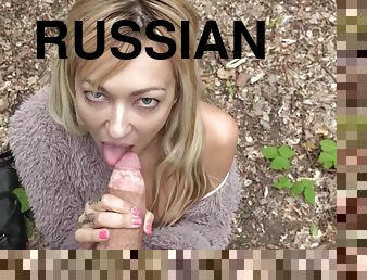 Easygoing Russian slut gets eaten out and fucked in the woods