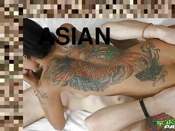 Inked asian girl 69ing with lucky guy