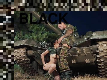 A young military girl gives a sloppy BJ and is fucked by a Sgt.