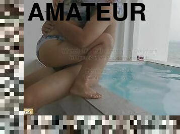 asiatique, en-plein-air, amateur, couple, thaï, dad-girl, jeune-18, piscine, mignonne, belle