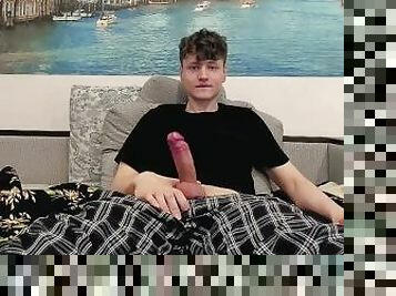 Cute twink jerking off a fat cock