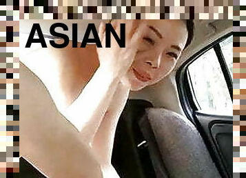 asiatisk, hårig, pissande, fitta-pussy, amatör, avsugning, hemmagjord, bil, små-bröst