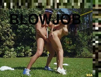 Horny badminton players fuck on the court and on the couch.