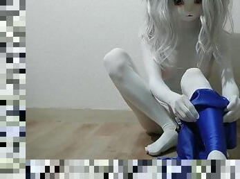 White Zentai Cat Wears Blue Leohex