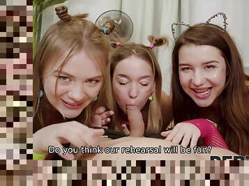 No Party Like a Fuck Party with Lesya Milk, Hazel Grace, Jolie Butt - POV threesome blowjob with young sexy babes