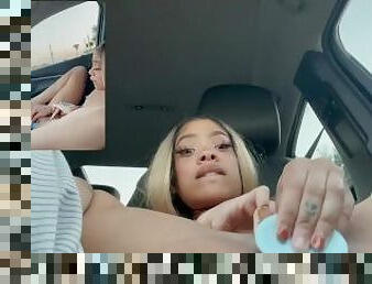 Girl creams joyriding in car with dildo toy OF:tiffanylannette