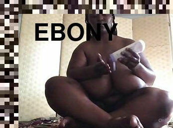 Solo ebony bbw puts lotion on her huge natural big tits