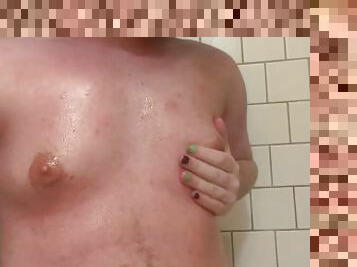 Trans man oils his tits n body up (full video on OF in bio ^_^)