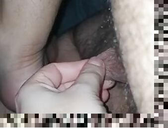 Stepmom slides her hand into her stepsons ass touching his big balls