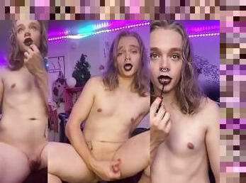 queer slut plays with toys in sexy split screen edit