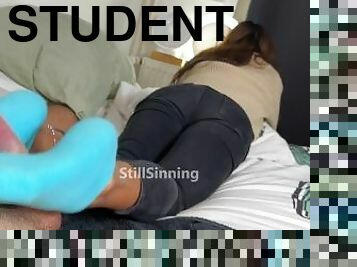 student, amatør, cumshot, tenåring, latina, føtter, skitten, cum, fetisj, footjob