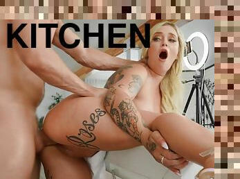 Kali Roses gives head and gets pleasantly fucked in the kitchen