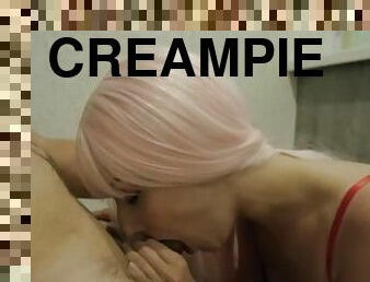 Hard throat fucking, oral creampie.