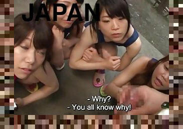 Japanese schoolgirls in swimsuits CFNM handjob harem