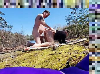 Passionate lovemaking and creampie on the public trail