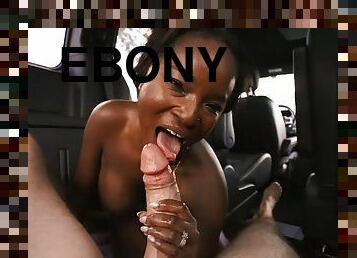 Curvaceous ebony with big boobs pleasures JMac in the car