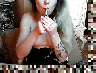 stepsister smokes a cigarette