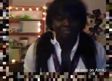 Pigtailed black teen webcam girl