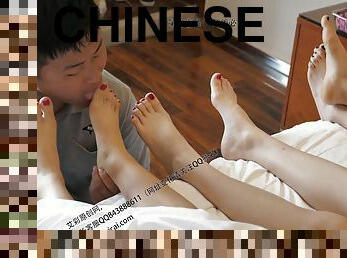 asiatisk, føtter, ludder, fetisj, kineser, elskerinne, footjob, femdom