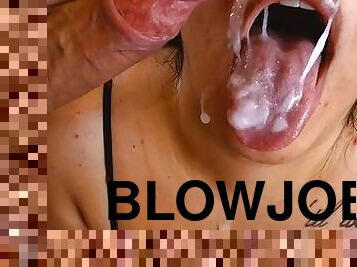 Amy blowing big cock to get a massive load of cum POV