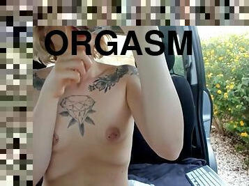 masturbaatio, orgasmi, ulkotiloissa, julkinen, amatööri, teini, lelu, kova-seksi, auto, kiimainen