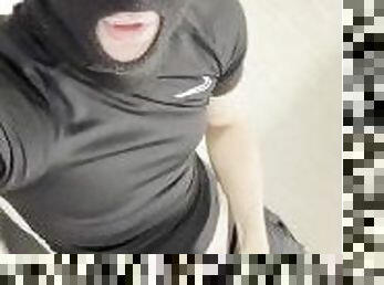 Gay chav balaclava twink cums all over himself