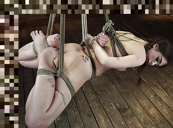 Restrained Joseline Kelly roughly stimulated in full bondage BDSM