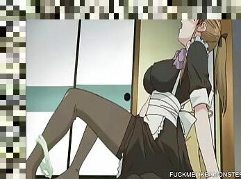 Anime maid gets wet pussy while fantasizing