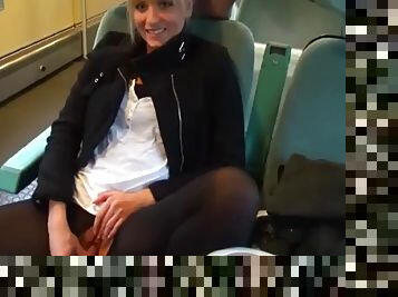 Girls give blowjob and masturbate on the train