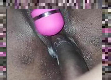 Ebony plays with toy while she gets fucked slowly!!!!