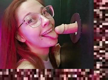 GLORYHOLE blowjob deepthroat training with fuckingmachine by redhead