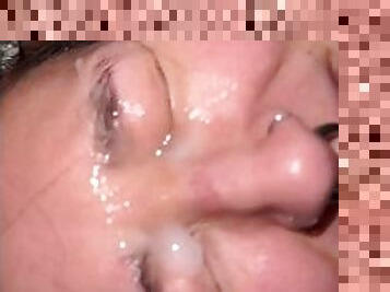 Cum on her face